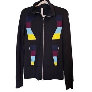 Lululemon athletic jacket, black with colorful block on front. Size 6.  # 812